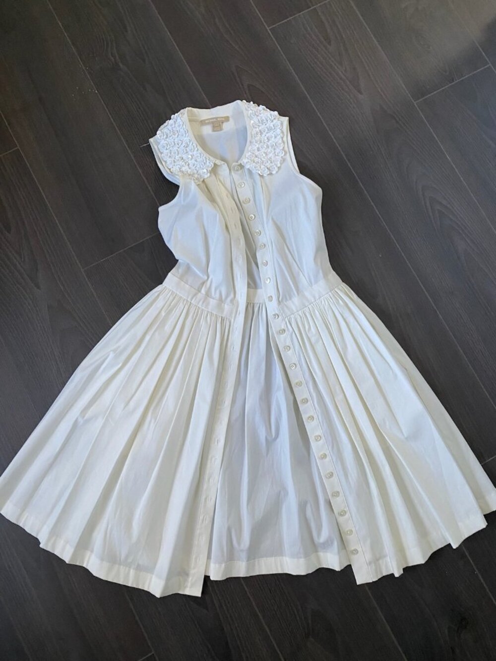 Michael Kors White Floral Collar Button-Front Dress, Size 2, Like New